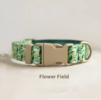 Flower pattern nylon pet collar in blue with size options for dogs and cats