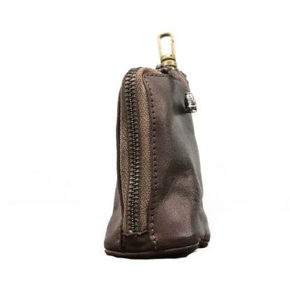 Men's waist-hanging key case in full-grain cowhide genuine leather with distressed finish, available in five solid colours