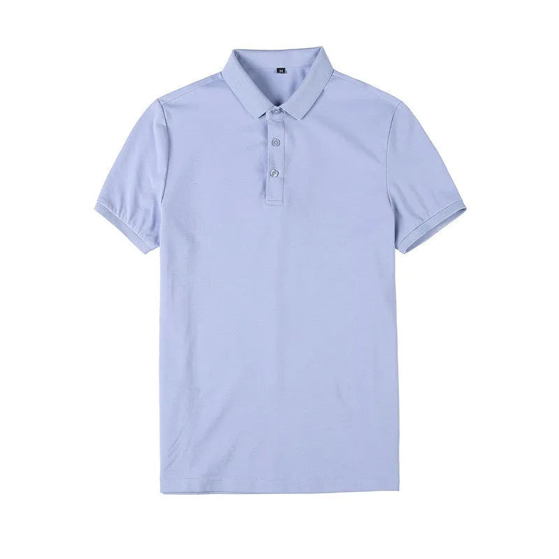 Solid colour cotton blend polo shirt with lapel collar and short sleeves in Korean style fit