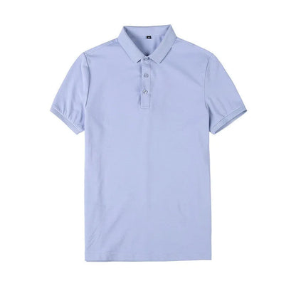 Solid colour cotton blend polo shirt with lapel collar and short sleeves in Korean style fit