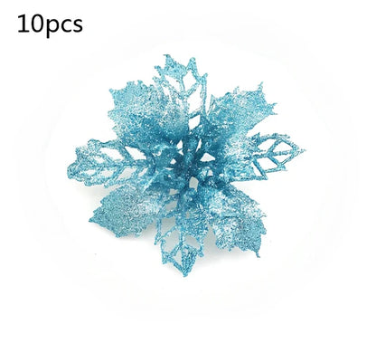 Glitter artificial Christmas flowers measuring 11cm with sparkling coating in various colour options