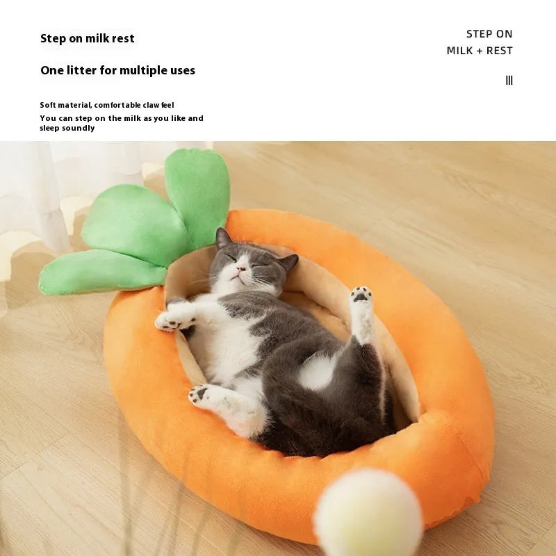 Carrot-patterned double-sided dog mattress with removable washable cloth cover in medium or large size