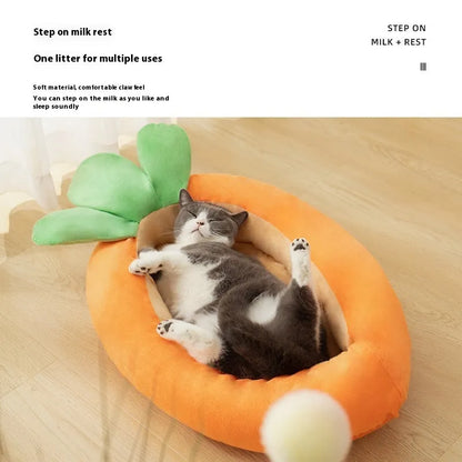 Carrot-patterned double-sided dog mattress with removable washable cloth cover in medium or large size