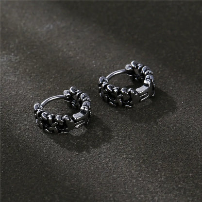 Geometric silver-coloured men's copper earrings in 10mm and 14mm sizes for hip hop style.