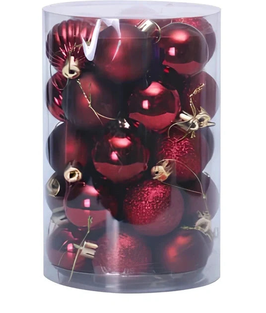 34 Christmas tree ball ornaments in assorted colours with 6cm diameter plastic construction