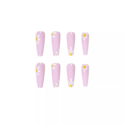 Pastoral style false nails with cross mirror design, 24 piece set