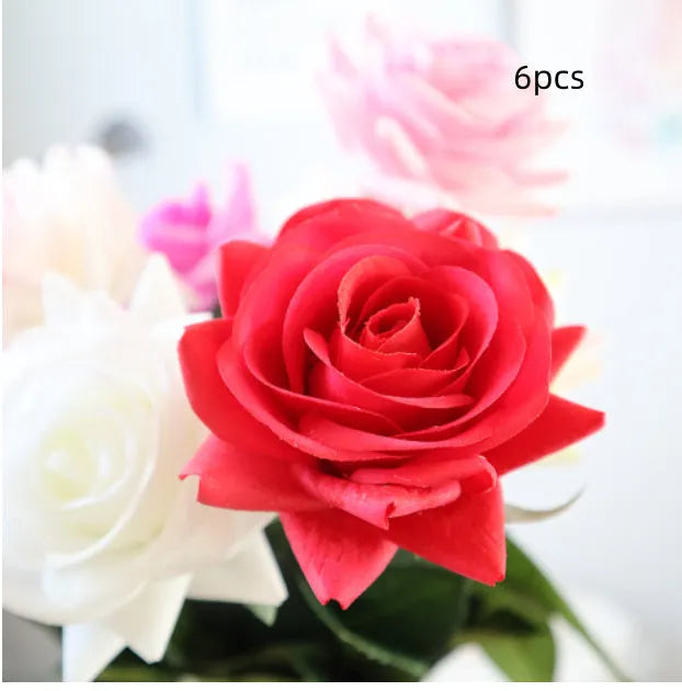 Artificial silk touch rose with fabric petals, approximately 42cm long, in a selection of colours