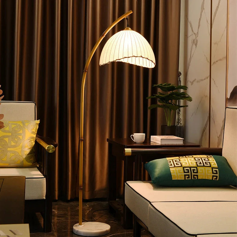 Natural bamboo floor lamp with 40cm shade and marble base, 160cm height