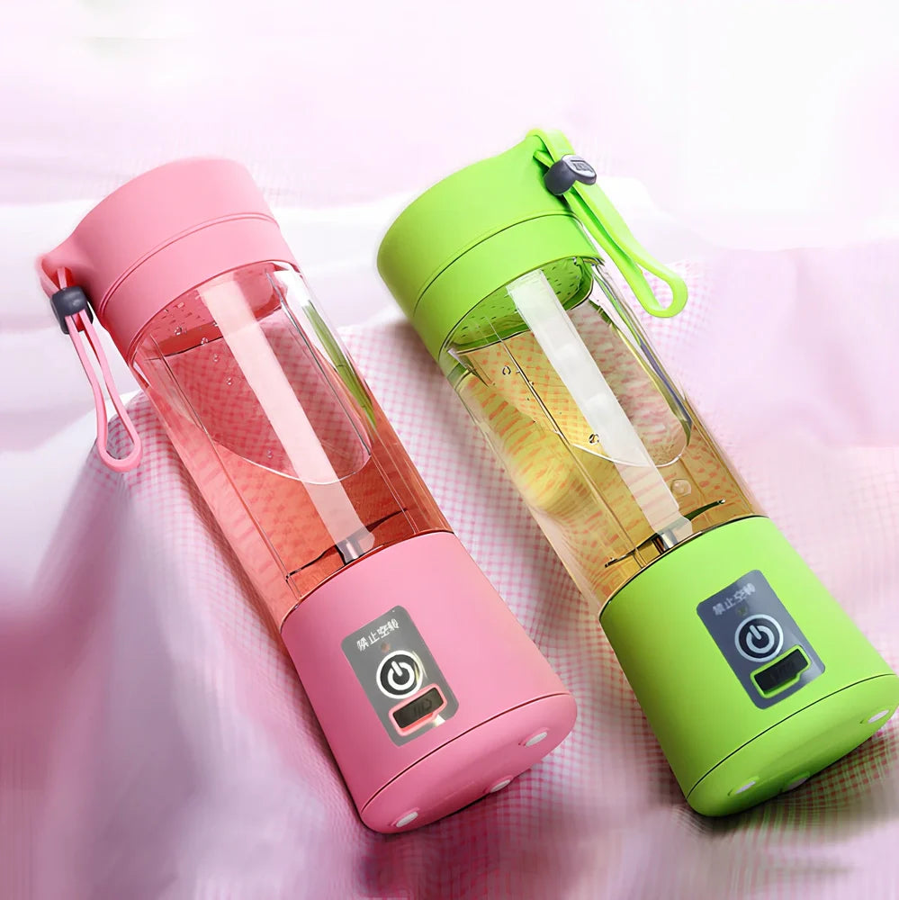 Portable electric juice cup with USB cable, measuring 22.5cm tall with 380ml capacity
