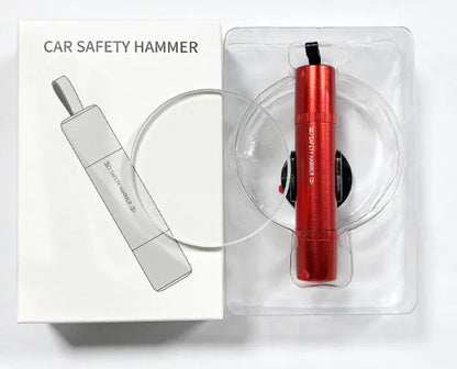 Aluminium alloy car safety hammer with cutting blade in black, red, and silver colour options