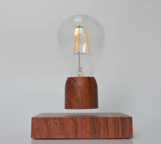 Magnetic levitation floating light bulb with ABS and glass construction on imitation wood base, 100-240V voltage