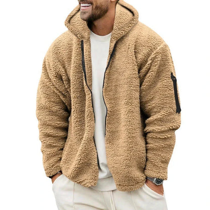 Cozy hooded fleece jacket in a variety of classic colors for men's autumn and winter wear