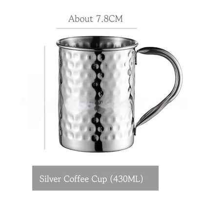 Stainless steel Moscow Mule cup with copper interior in gold, rose gold, silver, or black finish.