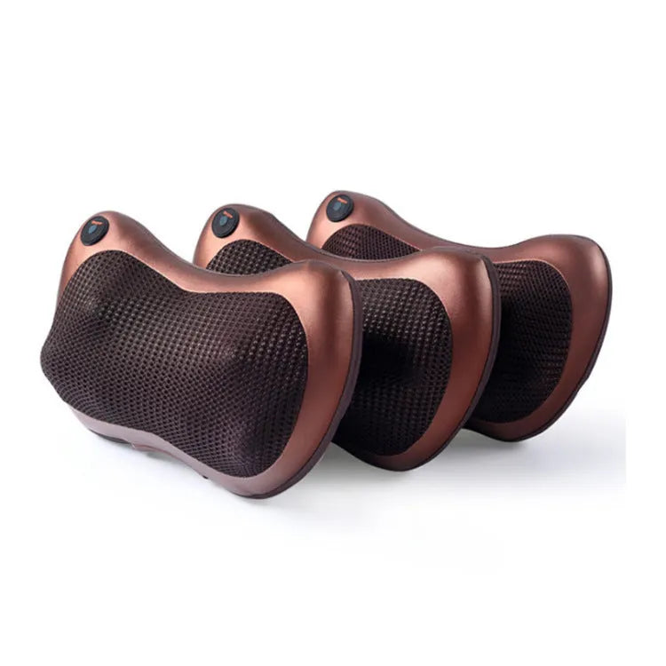 Black and brown genuine leather smart massage pillow with 8 rotating heads.