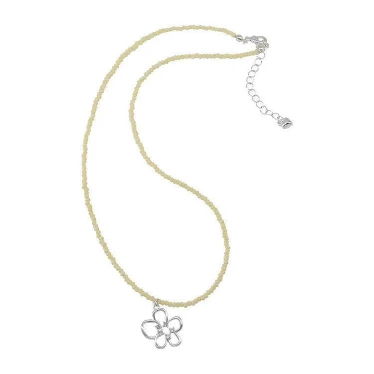 Women's colourful beaded hollow flower necklace in Korean style with copper chain.