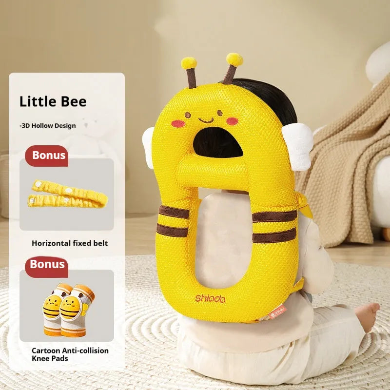 Cartoon animal themed anti-collision pillow for infant head and knee protection.