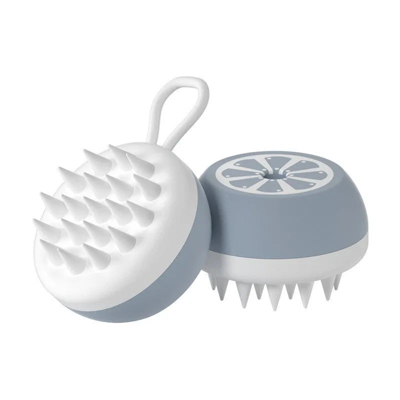 Yellow silicone pet bath brush with 3D massage head for dog and cat grooming measuring 102x70x46mm
