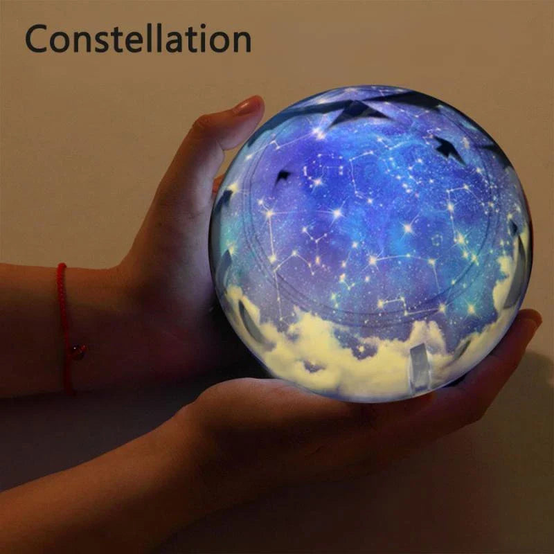 Enchanting star projector lamp with interchangeable film slides showcasing the universe, ocean, and holiday motifs