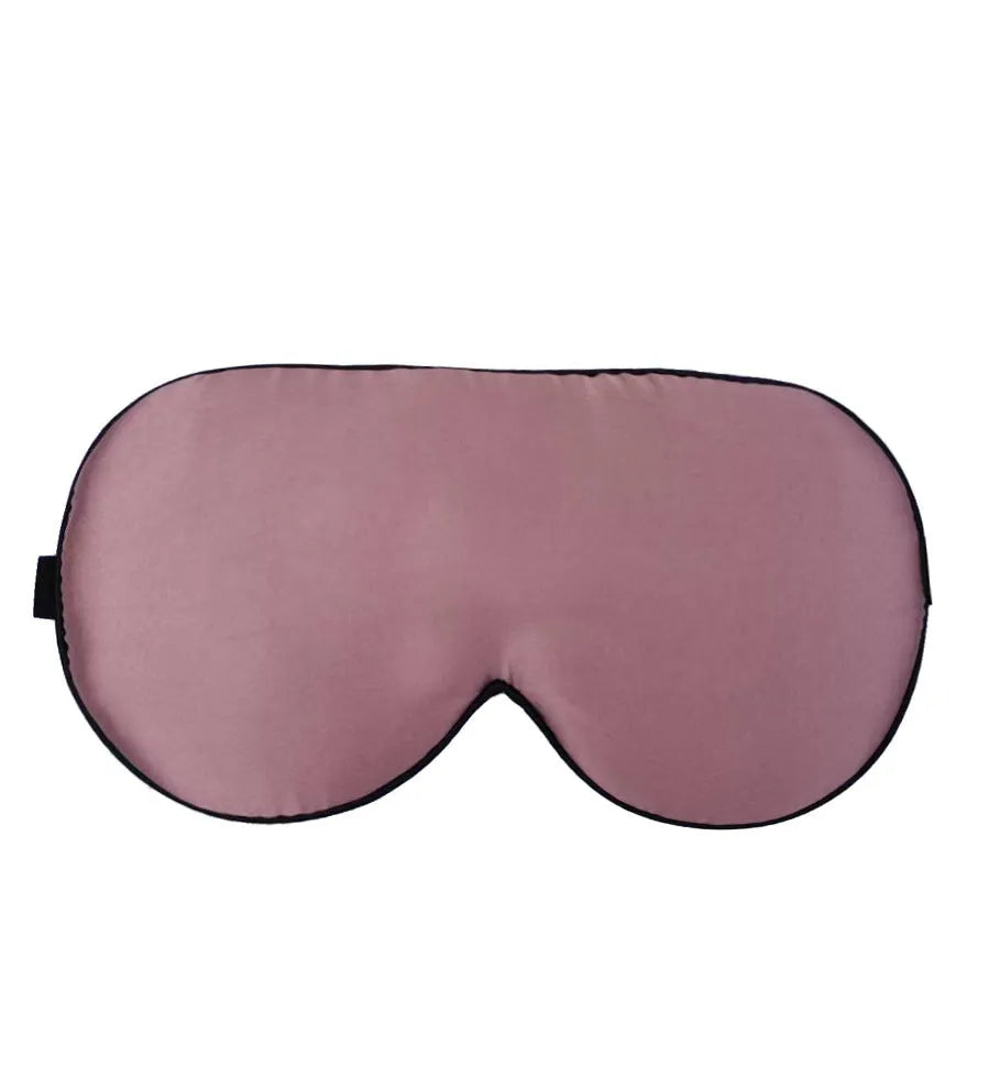 Double-sided mulberry silk eye mask showing 22cm by 11cm dimensions in navy blue colour