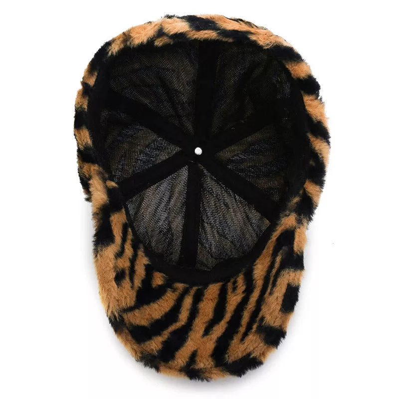 Adjustable leopard fleece baseball cap in various prints for winter wear