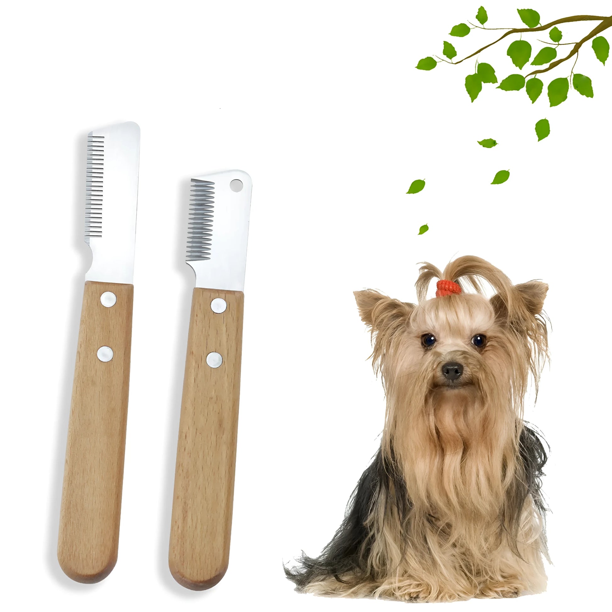 Pet stripping comb with wood handle for cats and dogs in two size options