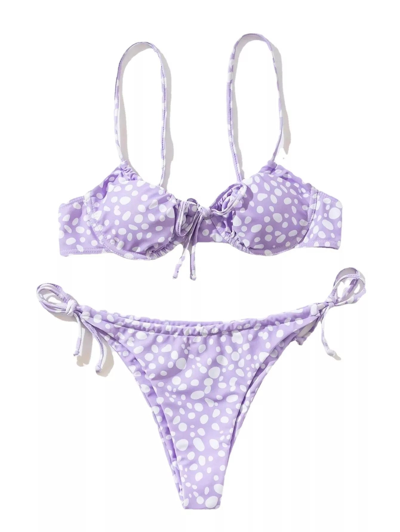 Women's green and purple split swimsuit bikini made from durable polyester