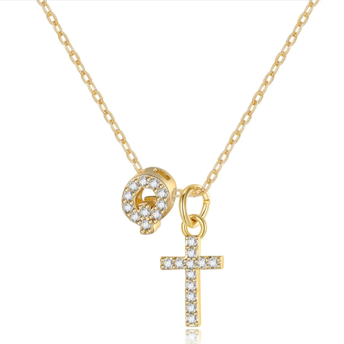 A-Z zircon inlaid letter necklace on a copper regular chain with electroplated finish