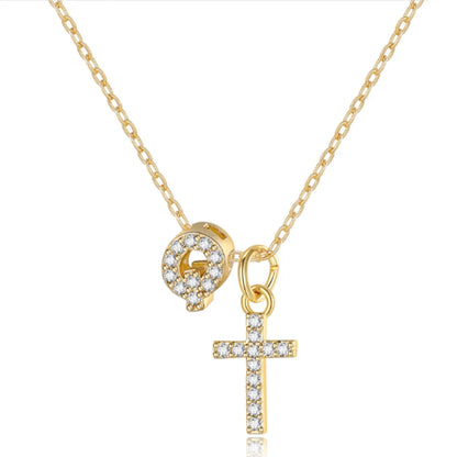 A-Z zircon inlaid letter necklace on a copper regular chain with electroplated finish