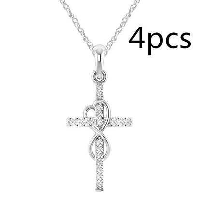 Alloy pendant necklace with diamond and eight-character cross design in gold, silver, and rose gold
