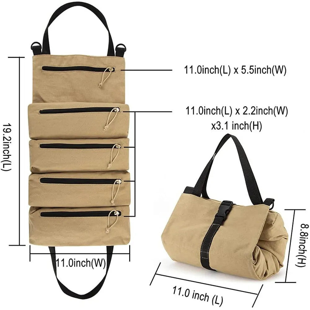 Super Roll Tool Roll Oxford cloth roll-up tool bag in Khaki, Army Green, or Black with 40KG weight bearing