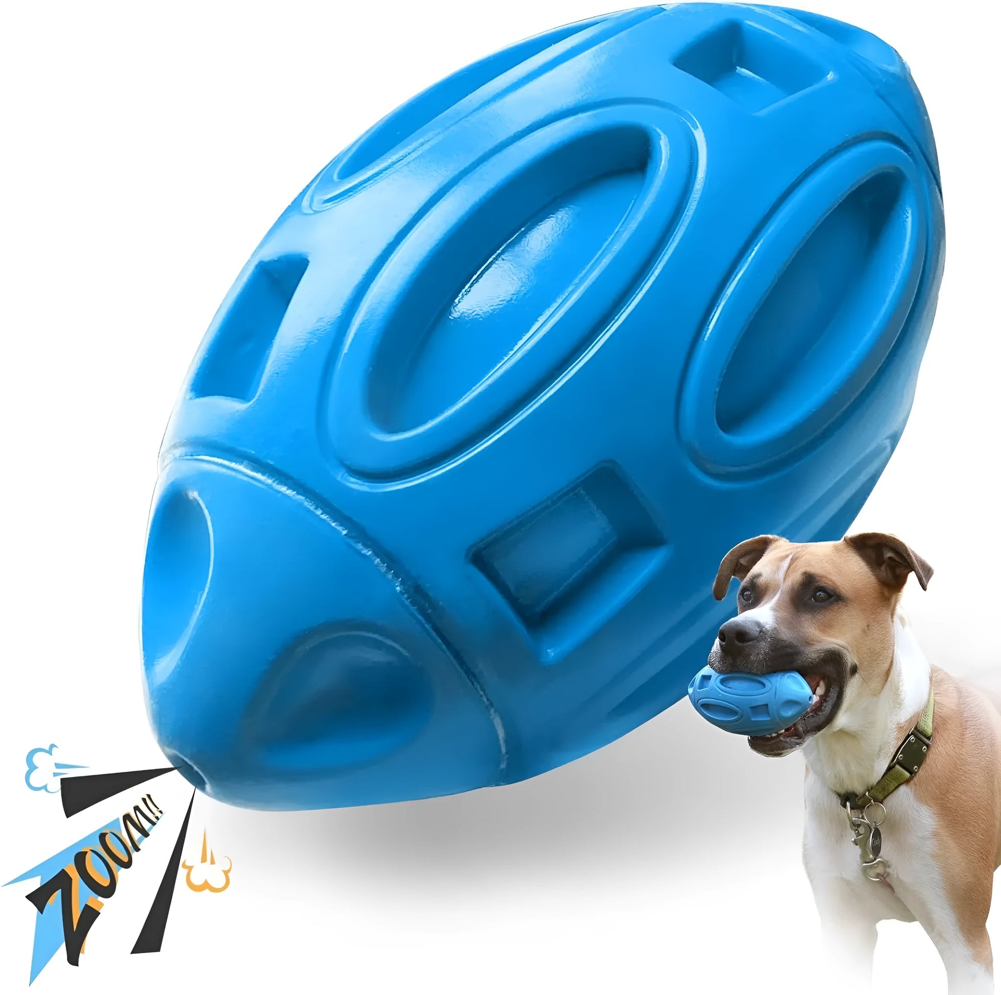 Natural rubber squeaky dog chew ball with surface grooves for medium and large breed dogs