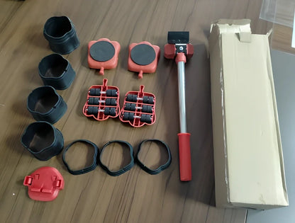 13-piece plastic heavy object mover set with 340mm base for 200kg loads, including levers and grips for safe sliding