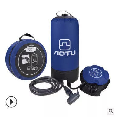 Portable outdoor bath bag in red, black, or blue with 11L capacity and 200cm water pipe