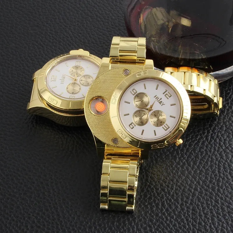 USB electronic cigarette lighter metal men's watch lighter in F777 Black and F777 White with wind resistance