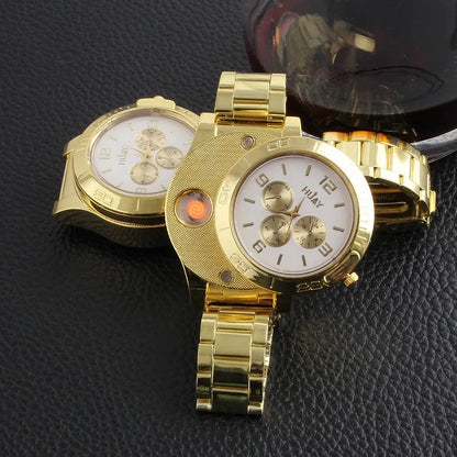 USB electronic cigarette lighter metal men's watch lighter in F777 Black and F777 White with wind resistance