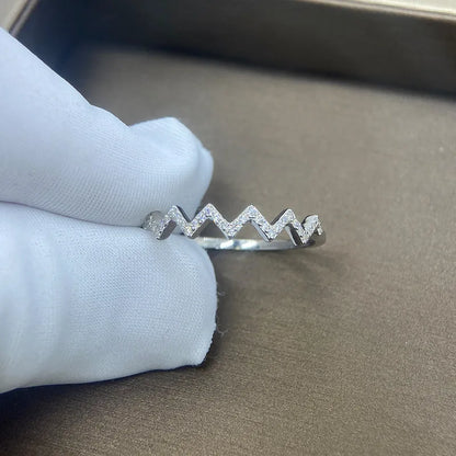 Wave pattern zircon inlaid ring in 925 sterling silver, gold or silver colour, adjustable opening, sizes 9 to 17