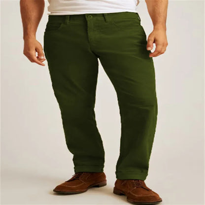 Corduroy straight trousers in green, army green, white, or khaki with a loose casual fit and zip placket