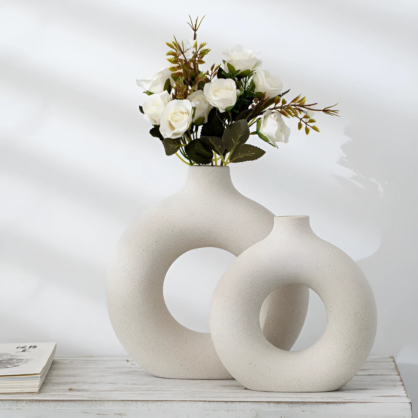 Porcelain biscuit vase with frosted finish in neutral colour option for flower arranging