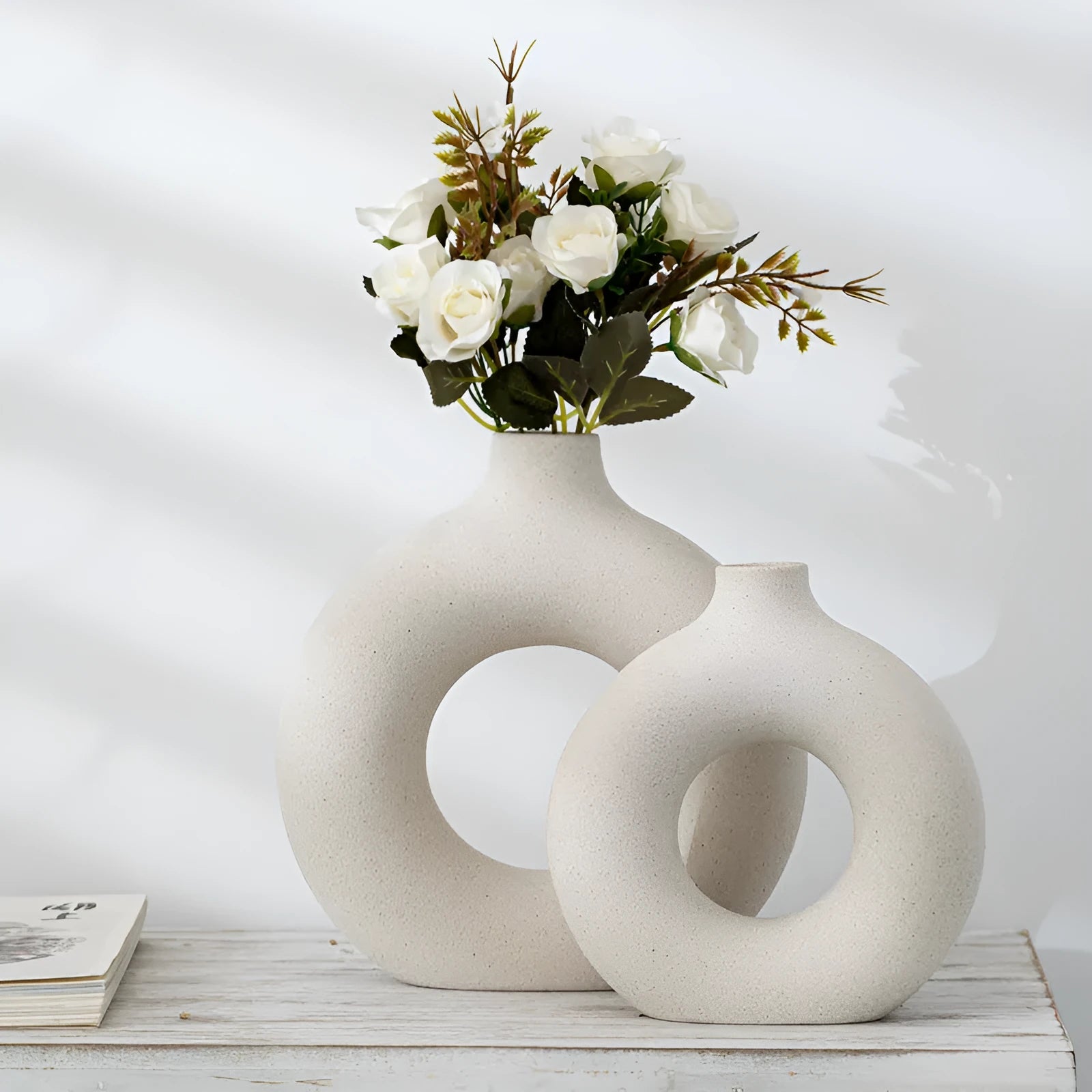 Porcelain biscuit vase with frosted finish in neutral colour option for flower arranging