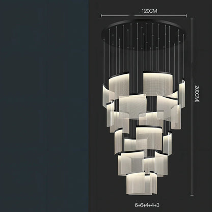 Villa Duplex large chandelier with multiple LED heads and gold mesh grid on stainless steel pendant