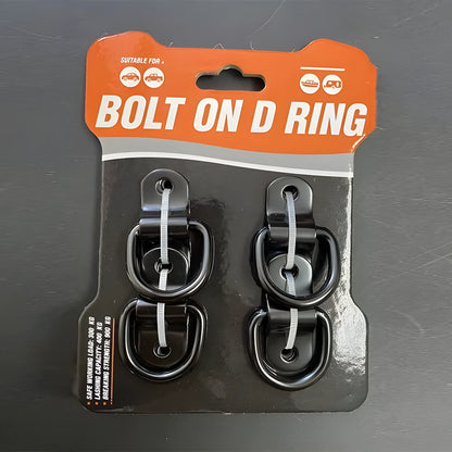 Black galvanised carbon steel truck floor hook with a pull ring for securing cargo straps.