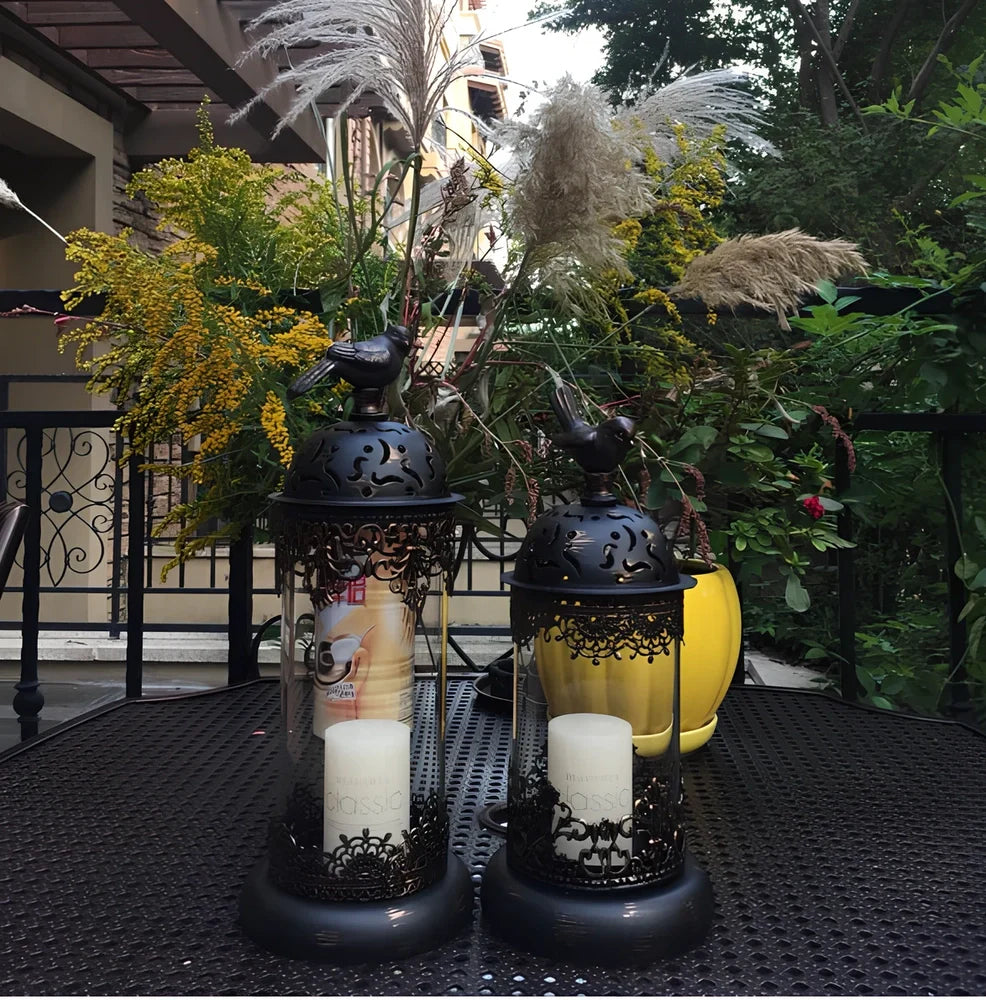 Iron baking paint candle holder in black 14x35cm size for home festive decoration