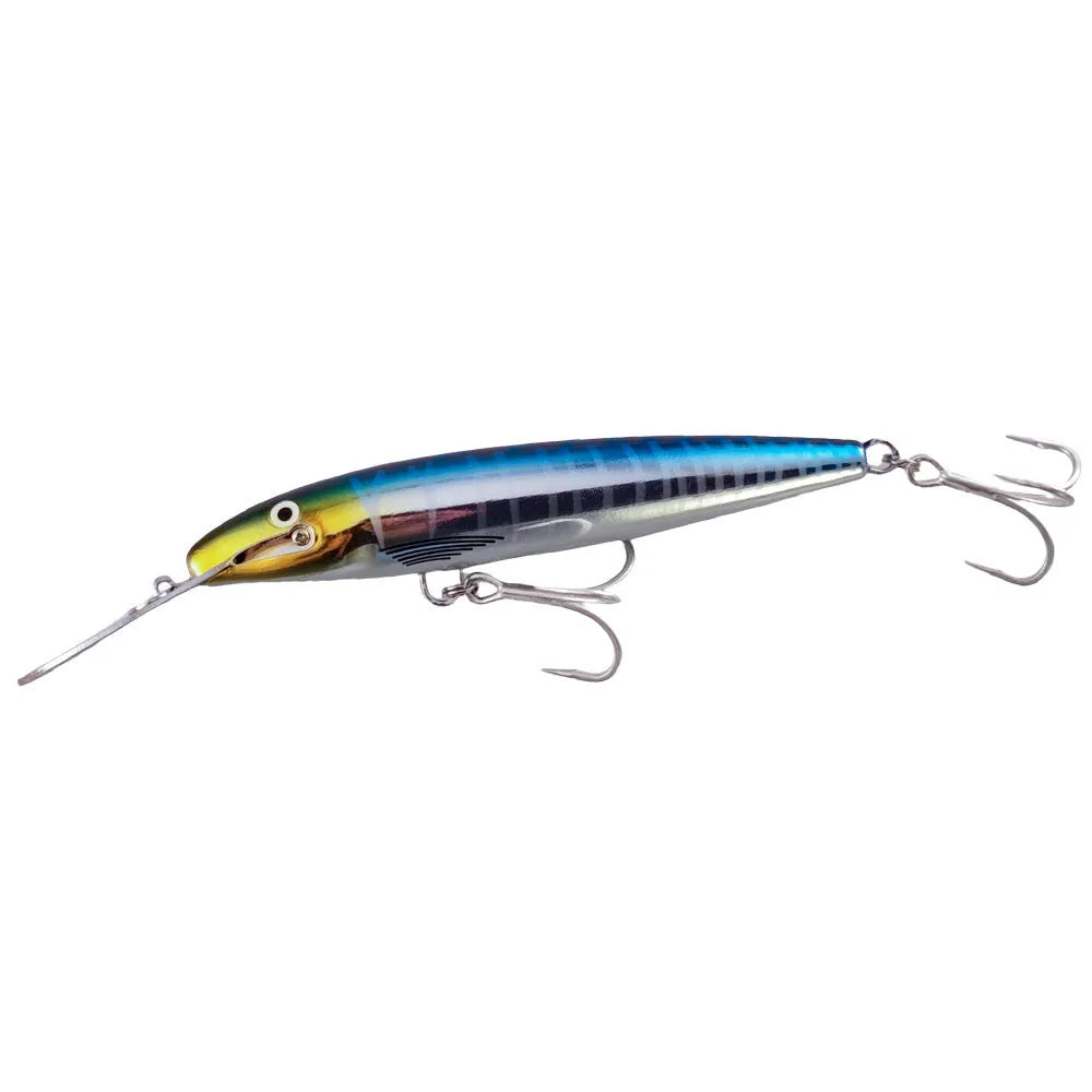 Luminous ABS fishing lure with iron tongue, 17.5cm x 2.2cm x 1cm, shown in one of six colours TZMN01 to TZMN06