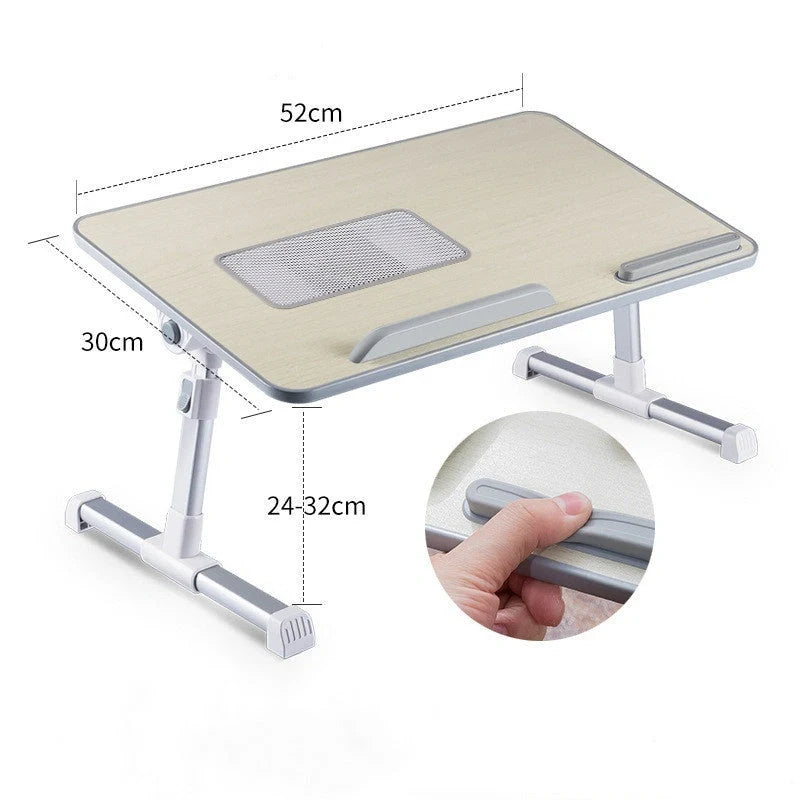 Adjustable Laptop Desk Stand in various colors, foldable design for ergonomic workspace