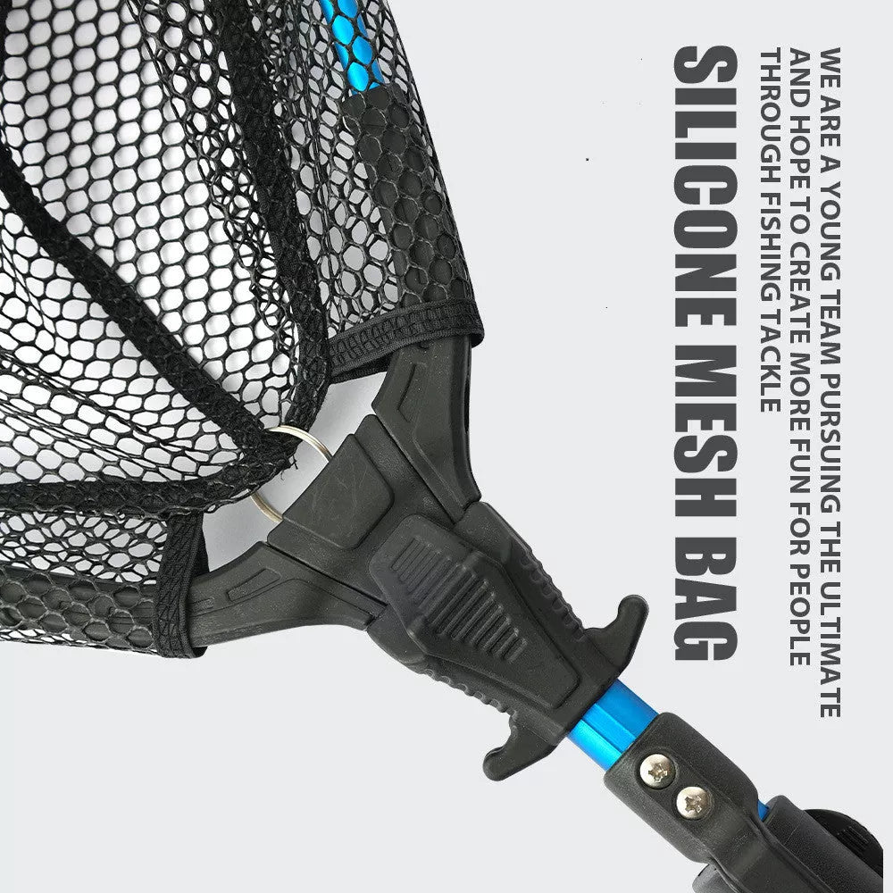Aluminum alloy retractable triangle folding hand net for fishing, compact and durable design