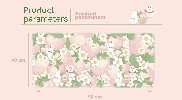 Large floral pattern mouse pad on a wooden desk with a computer mouse.