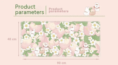 Large floral pattern mouse pad on a wooden desk with a computer mouse.