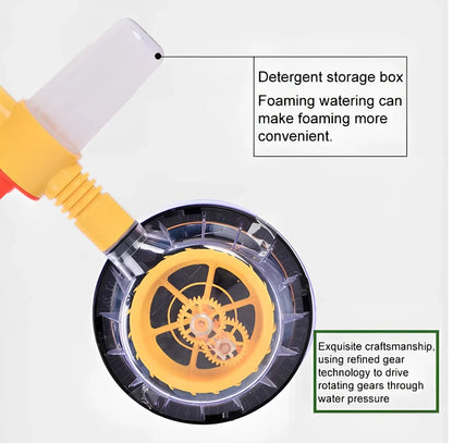Yellow automatic rotating car wash brush with 130cm telescopic handle and 26cm chenille head for efficient vehicle cleaning