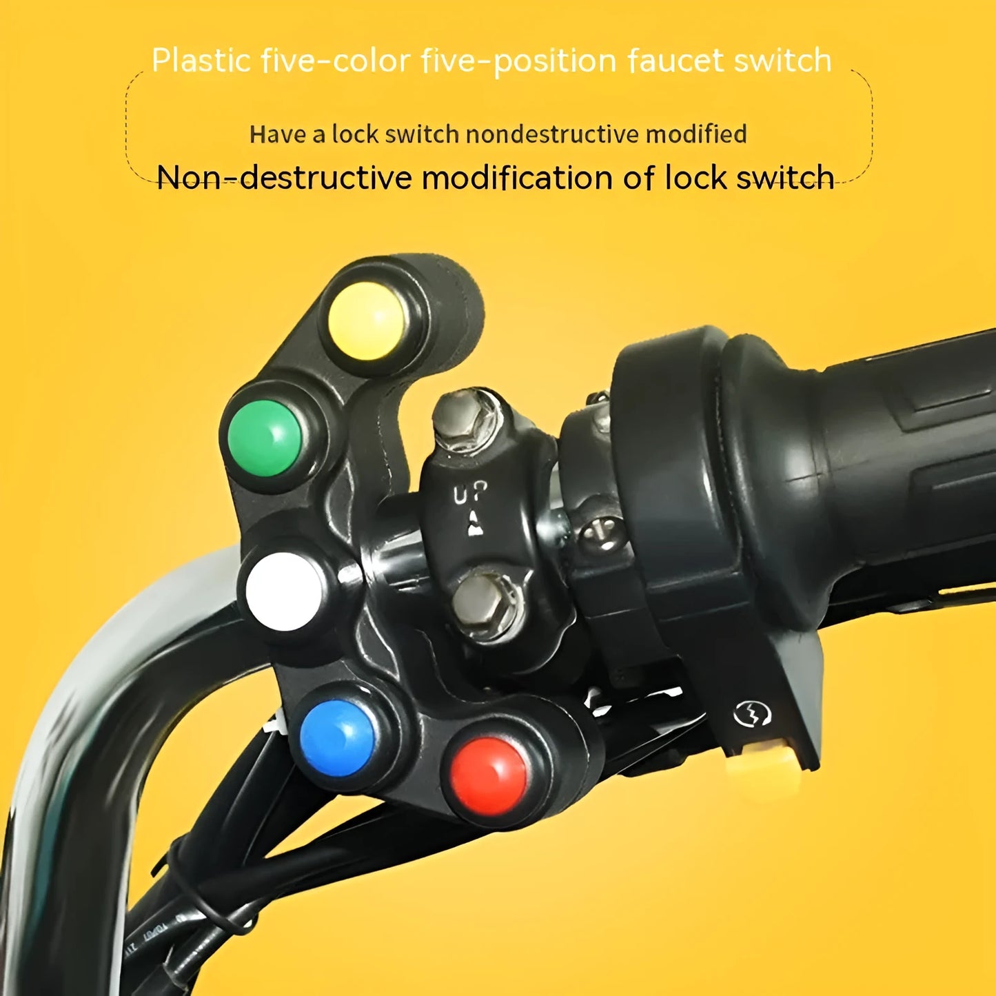 Five-position plastic rotary switch with coloured buttons for vehicle accessory control