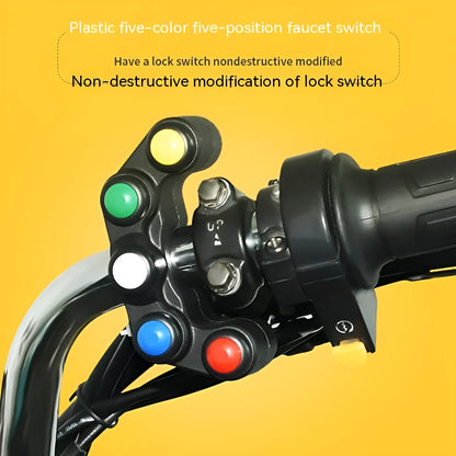 Five-position plastic rotary switch with coloured buttons for vehicle accessory control